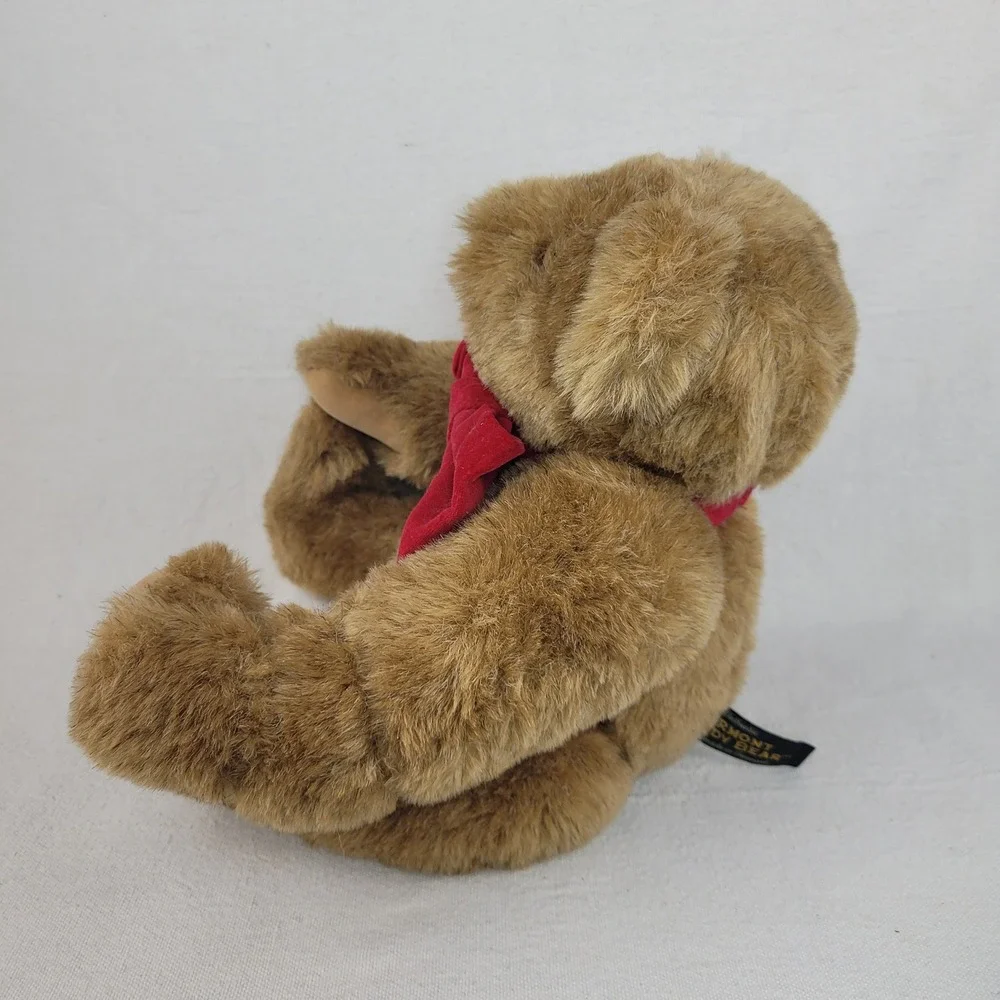 Vermont Teddy Bear Brown Plush Velvet Red Bow Tie Jointed Stuffed Animal